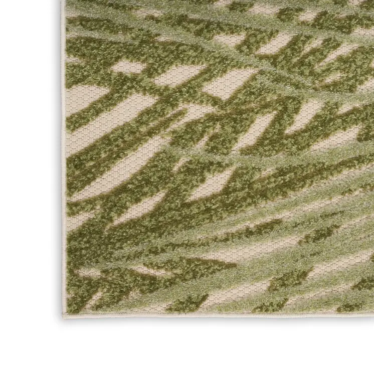 8' Ivory And Green Palm Leaf Indoor Outdoor Runner Rug
