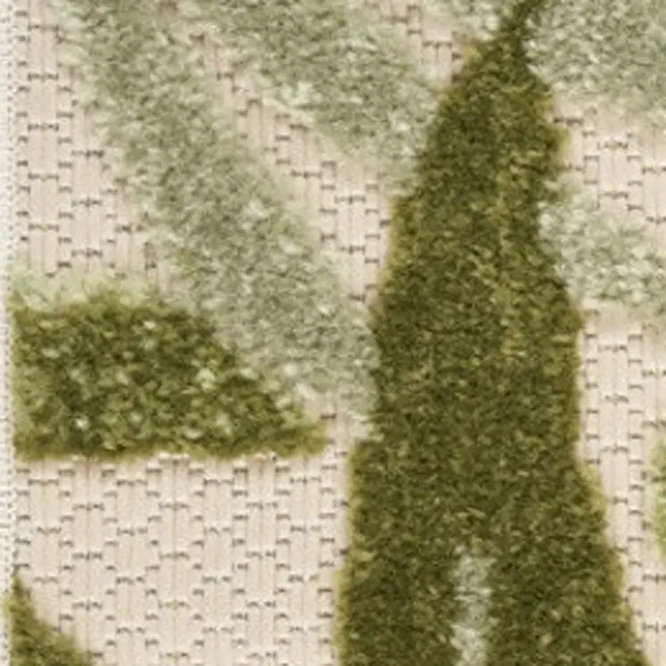 8' Ivory And Green Palm Leaf Indoor Outdoor Runner Rug