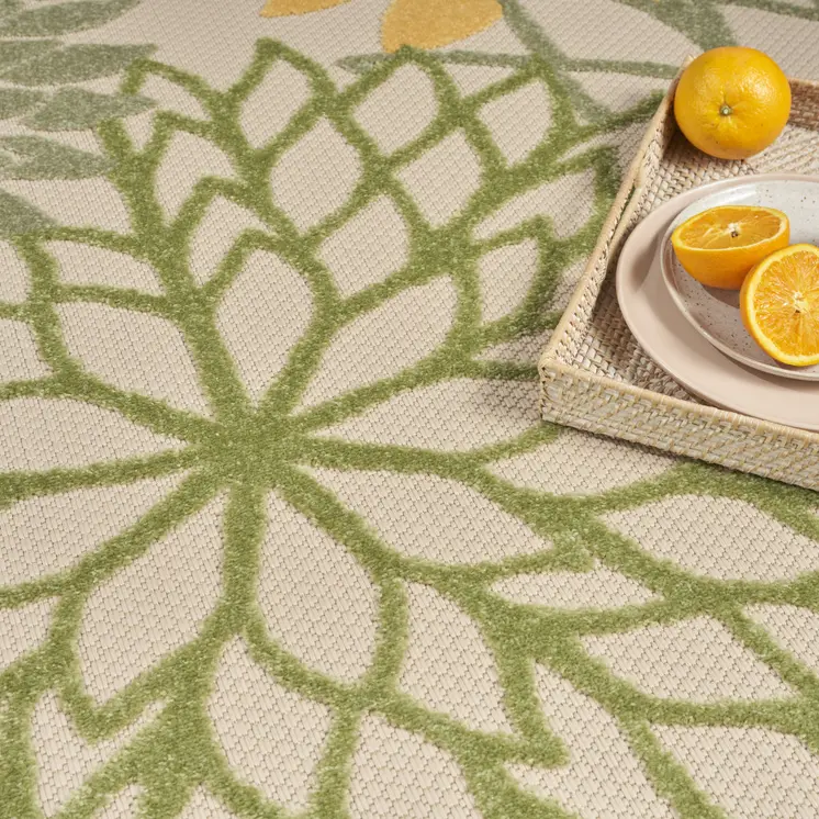 5' X 8' Green Yellow And Blue Palm Leaf Indoor Outdoor Area Rug