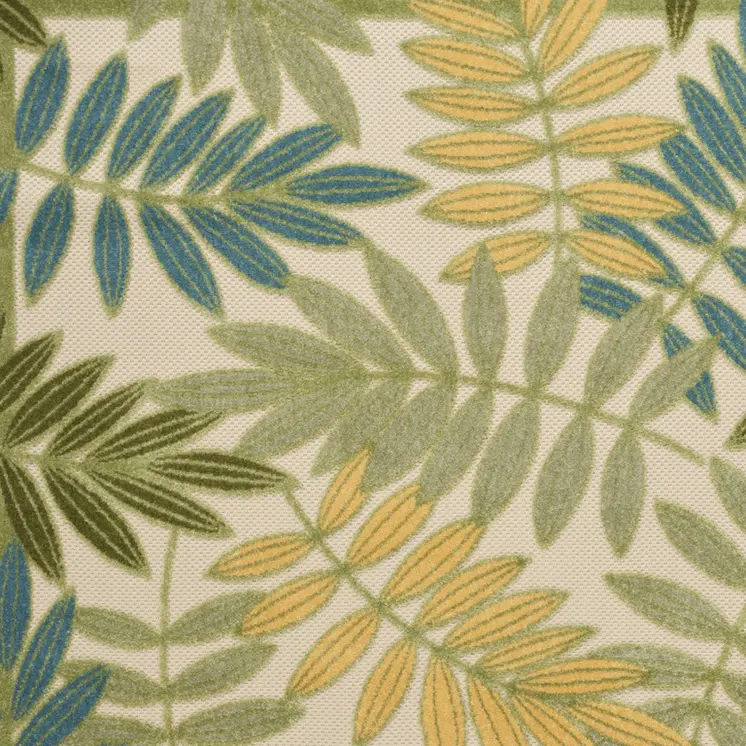 5' X 8' Green Yellow And Blue Palm Leaf Indoor Outdoor Area Rug