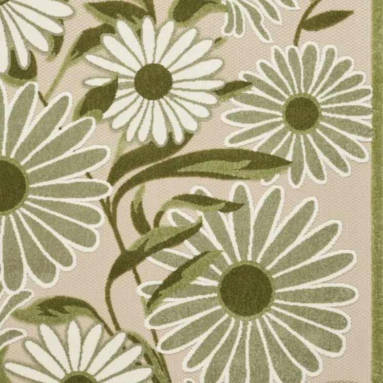 5' X 8' Ivory And Green Floral Indoor Outdoor Area Rug