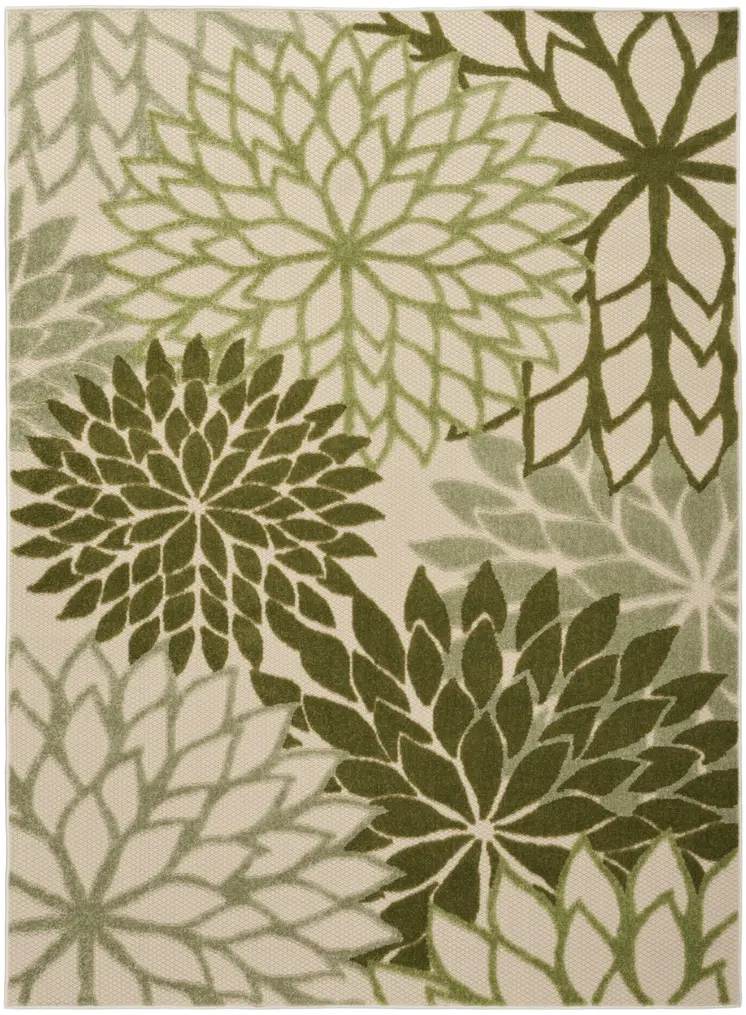 5' X 8' Ivory And Green Floral Indoor Outdoor Area Rug