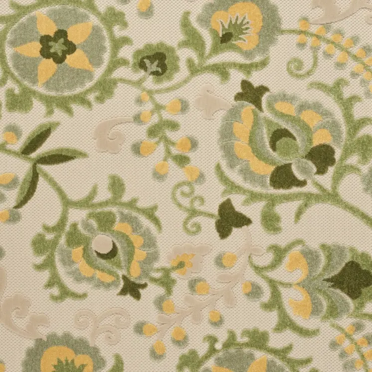5' X 8' Ivory Green And Yellow Floral Indoor Outdoor Area Rug