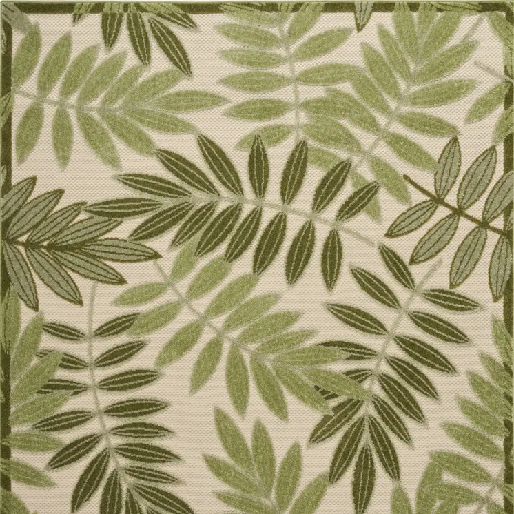 5' X 8' Ivory And Green Palm Leaf Indoor Outdoor Area Rug
