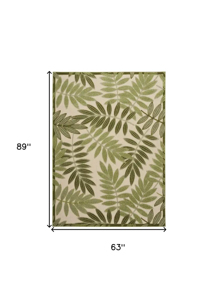 5' X 8' Ivory And Green Palm Leaf Indoor Outdoor Area Rug