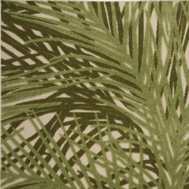 5' X 8' Ivory And Green Palm Leaf Indoor Outdoor Area Rug