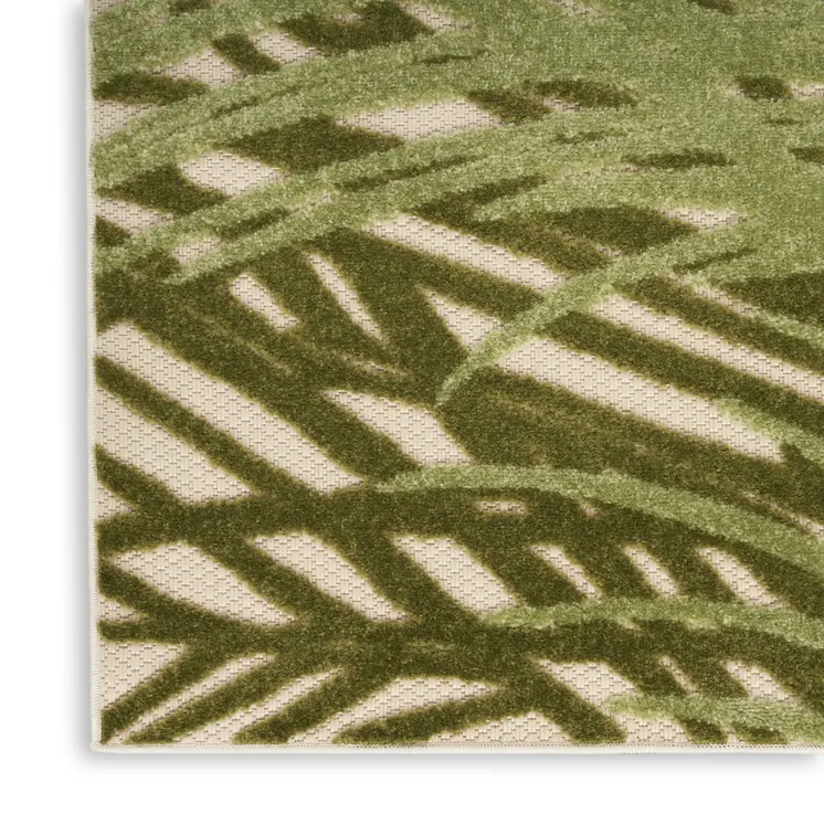 5' X 8' Ivory And Green Palm Leaf Indoor Outdoor Area Rug