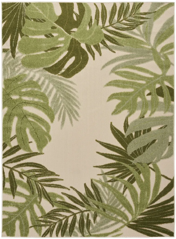 5' X 8' Ivory And Green Palm Leaf Indoor Outdoor Area Rug