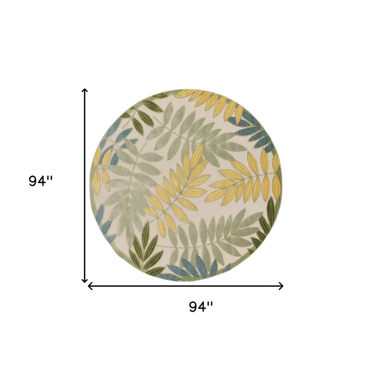 8' Green Yellow And Blue Round Palm Leaf Indoor Outdoor Area Rug
