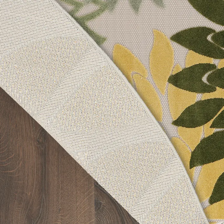 8' Ivory Green And Yellow Round Floral Indoor Outdoor Area Rug