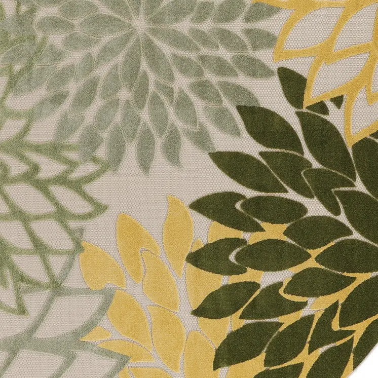 8' Ivory Green And Yellow Round Floral Indoor Outdoor Area Rug