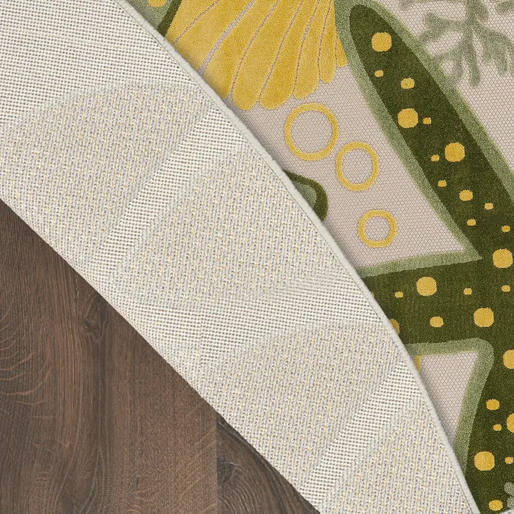 8' Ivory Green And Yellow Round Starfish Indoor Outdoor Area Rug