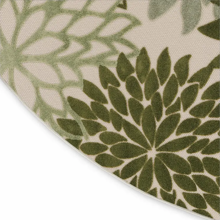 8' Ivory And Green Round Floral Indoor Outdoor Area Rug