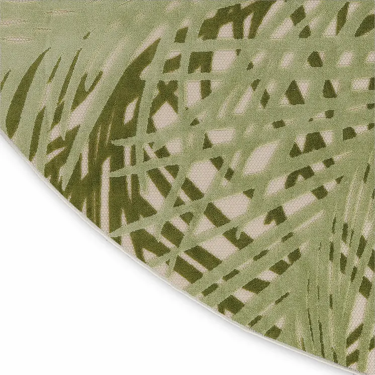 8' Ivory And Green Round Palm Leaf Indoor Outdoor Area Rug