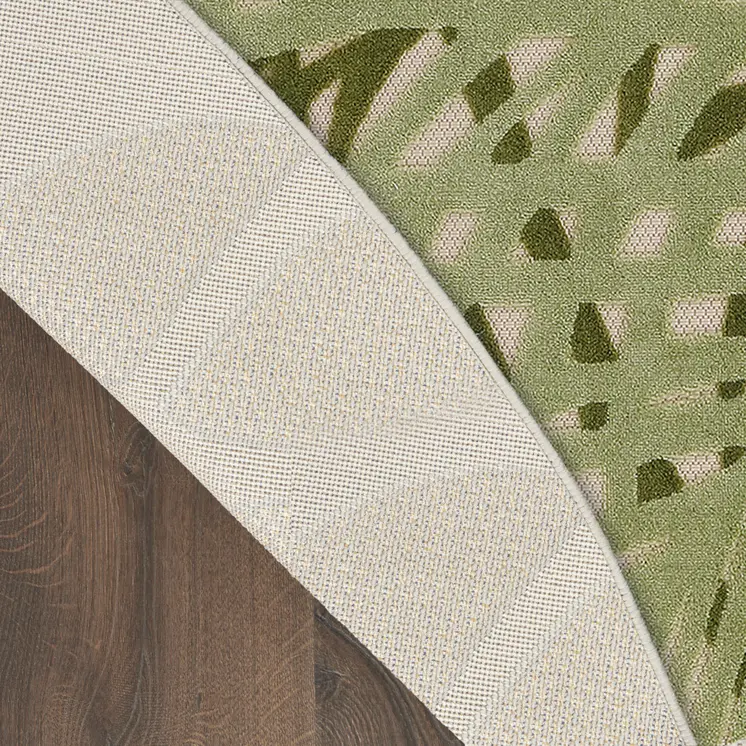 8' Ivory And Green Round Palm Leaf Indoor Outdoor Area Rug