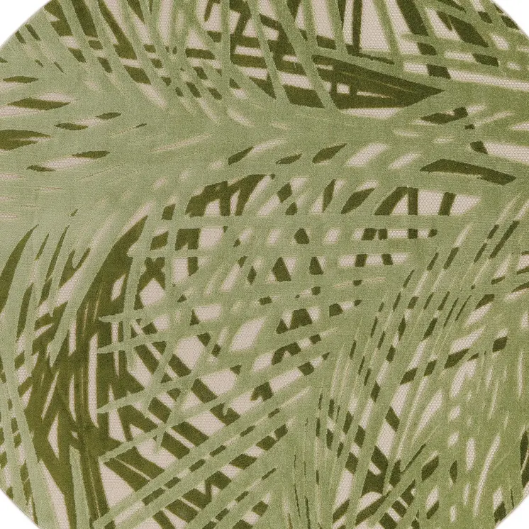 8' Ivory And Green Round Palm Leaf Indoor Outdoor Area Rug