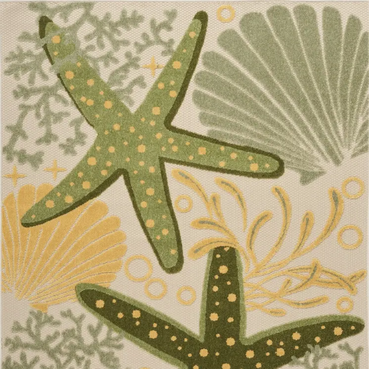 6' X 9' Green And Yellow Starfish Indoor Outdoor Area Rug