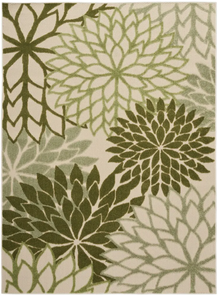 6' X 9' Ivory And Green Floral Indoor Outdoor Area Rug