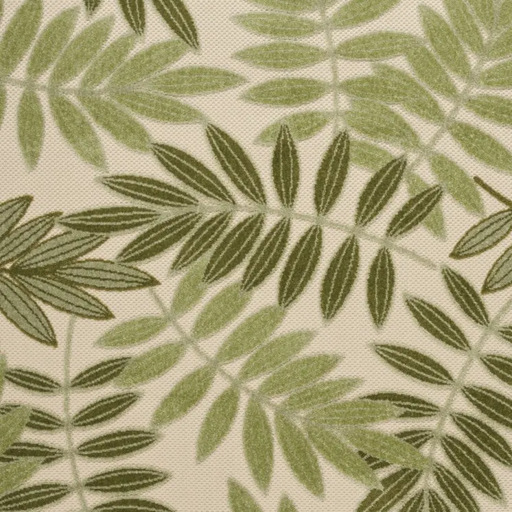 6' X 9' Ivory And Green Palm Leaf Indoor Outdoor Area Rug