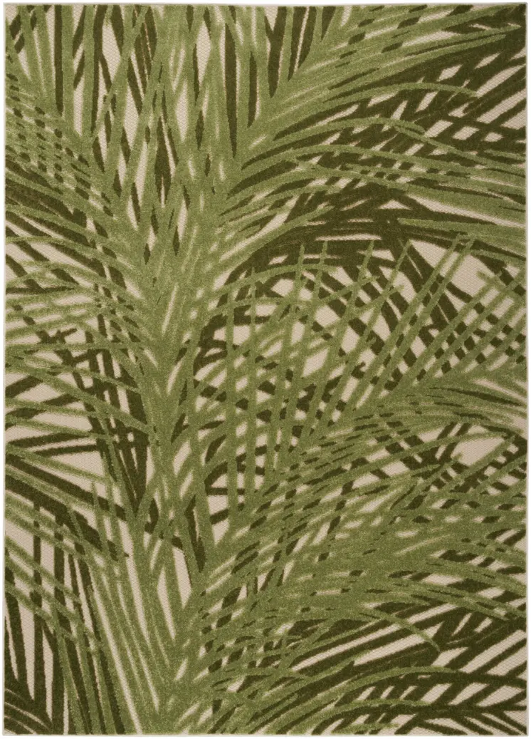 6' X 9' Ivory And Green Palm Leaf Indoor Outdoor Area Rug