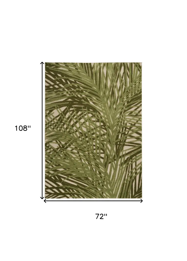 6' X 9' Ivory And Green Palm Leaf Indoor Outdoor Area Rug