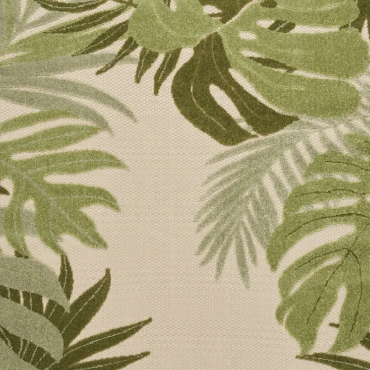 6' X 9' Ivory And Green Palm Leaf Indoor Outdoor Area Rug