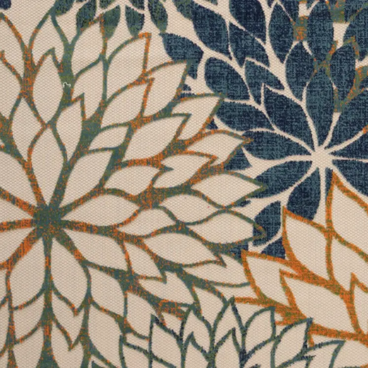 8' X 11' Blue Green And Orange Floral Indoor Outdoor Area Rug