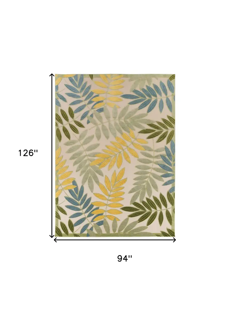 8' X 11' Blue Green And Yellow Palm Leaf Indoor Outdoor Area Rug