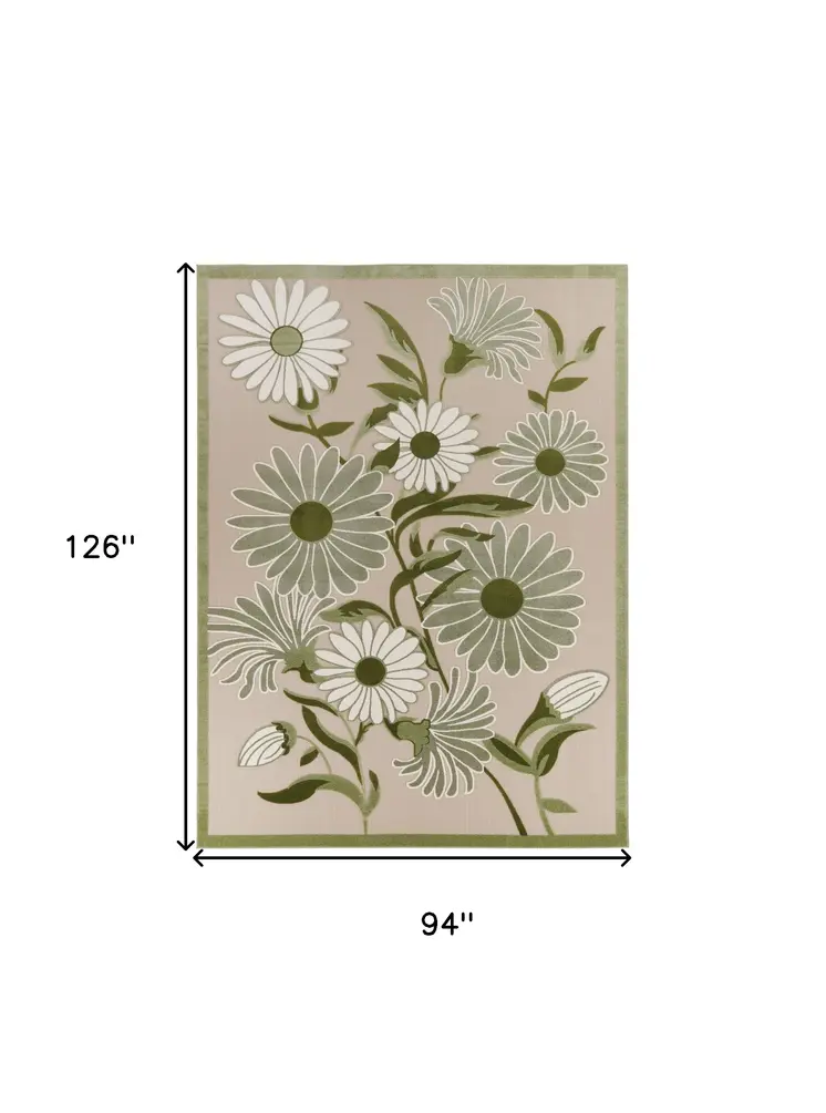 8' X 11' Ivory And Green Floral Indoor Outdoor Area Rug