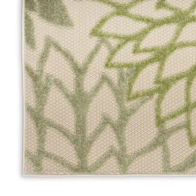 8' X 11' Ivory And Green Floral Indoor Outdoor Area Rug