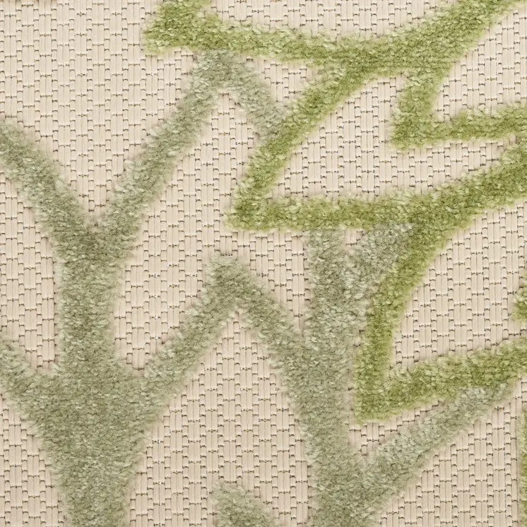 8' X 11' Ivory And Green Floral Indoor Outdoor Area Rug