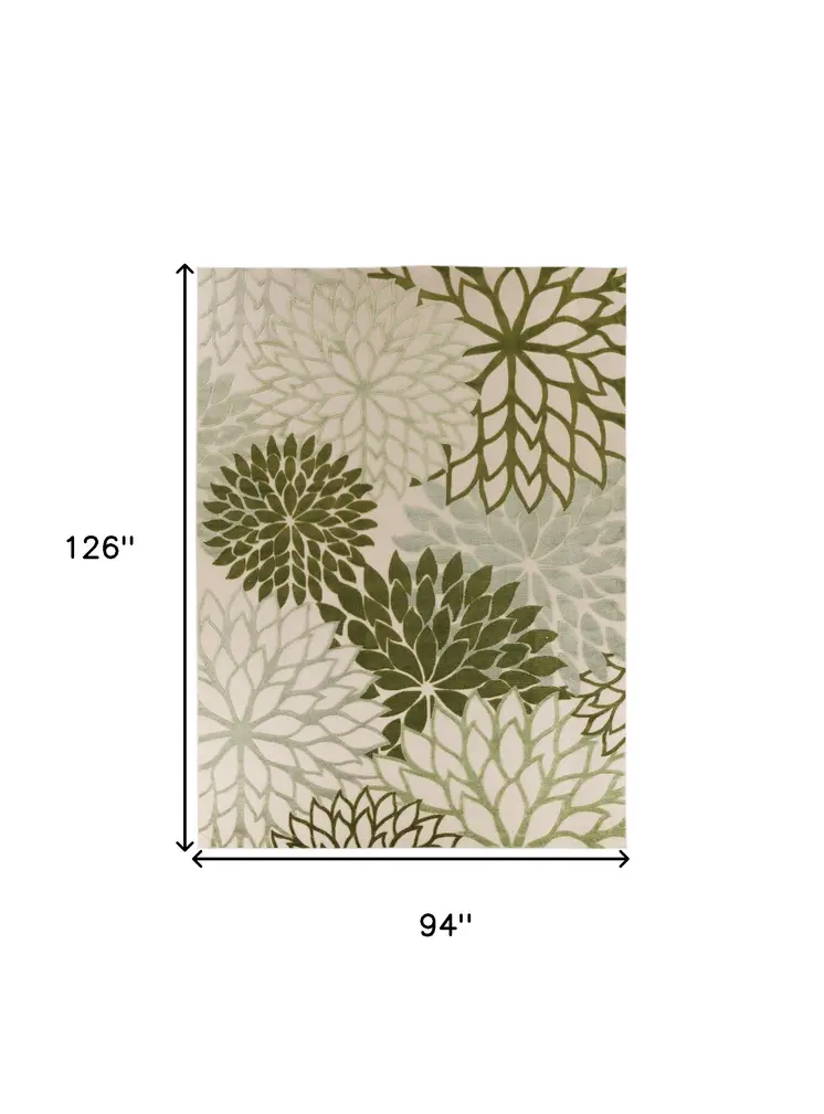 8' X 11' Ivory And Green Floral Indoor Outdoor Area Rug