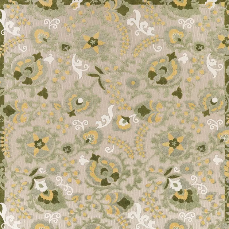 8' X 11' Ivory Green And Yellow Floral Indoor Outdoor Area Rug