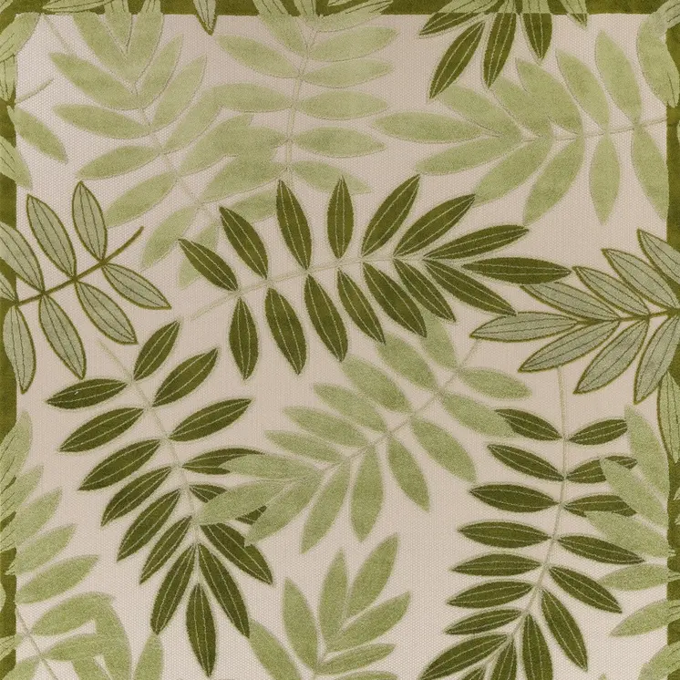 8' X 11' Ivory And Green Palm Leaf Indoor Outdoor Area Rug