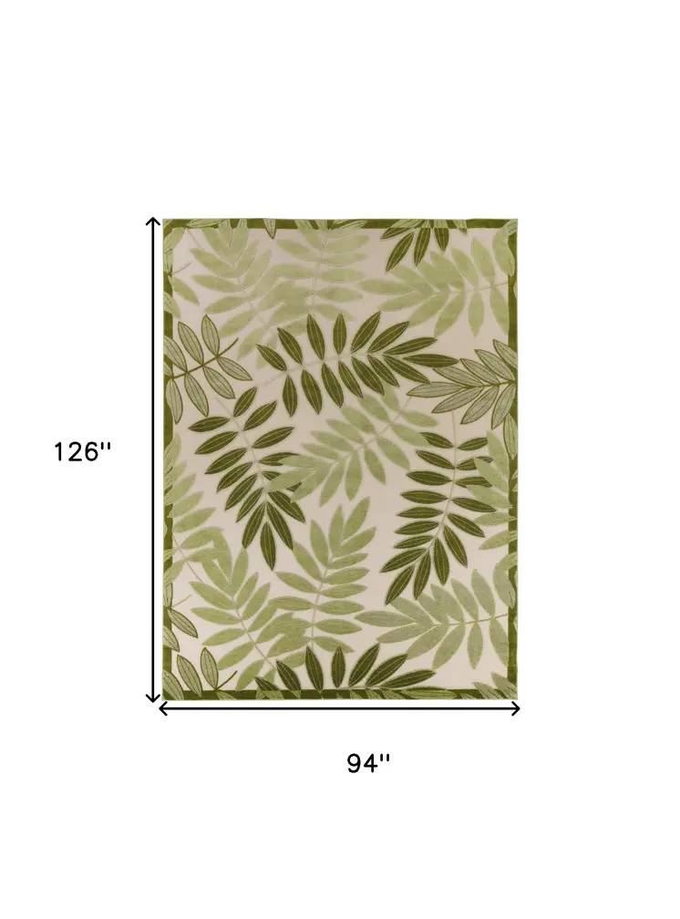 8' X 11' Ivory And Green Palm Leaf Indoor Outdoor Area Rug