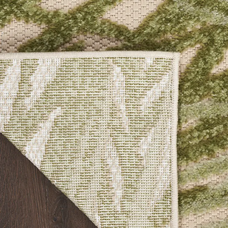 8' X 11' Ivory And Green Palm Leaf Indoor Outdoor Area Rug