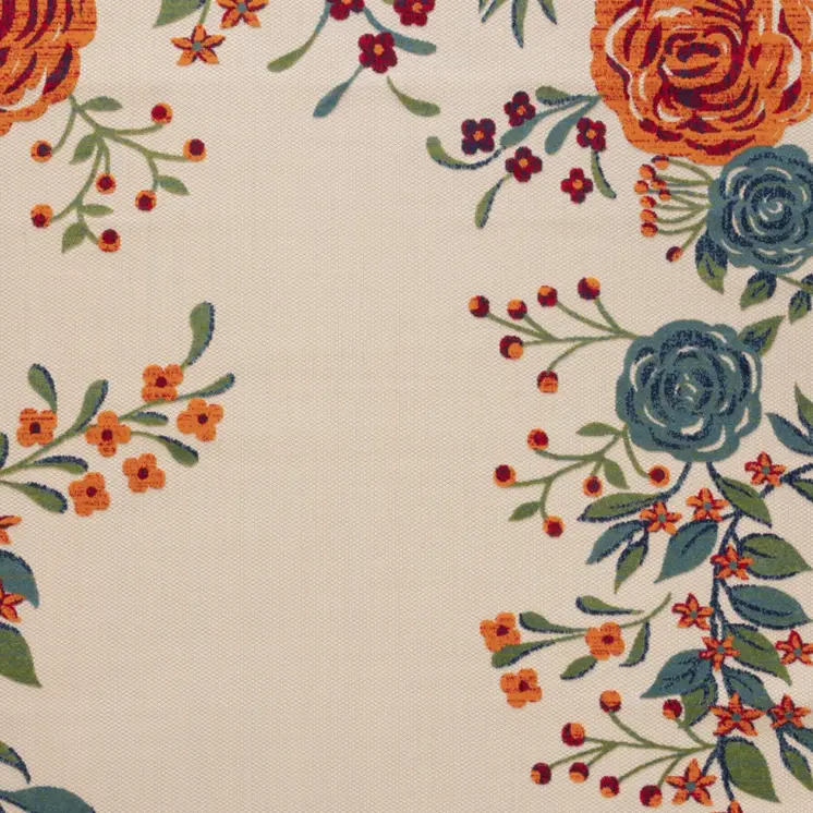 8' X 11' Ivory Blue And Orange Floral Indoor Outdoor Area Rug