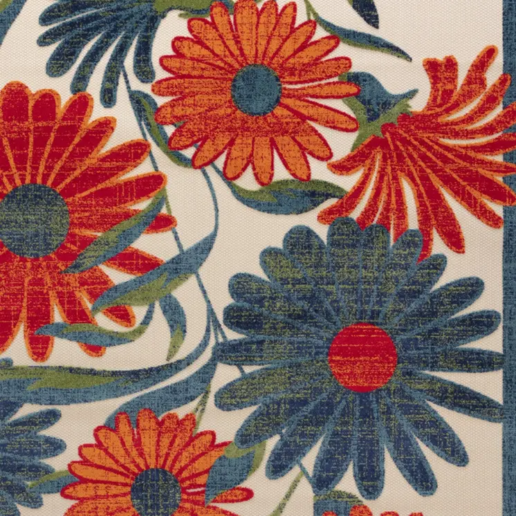 8' X 11' Ivory Blue And Orange Floral Indoor Outdoor Area Rug