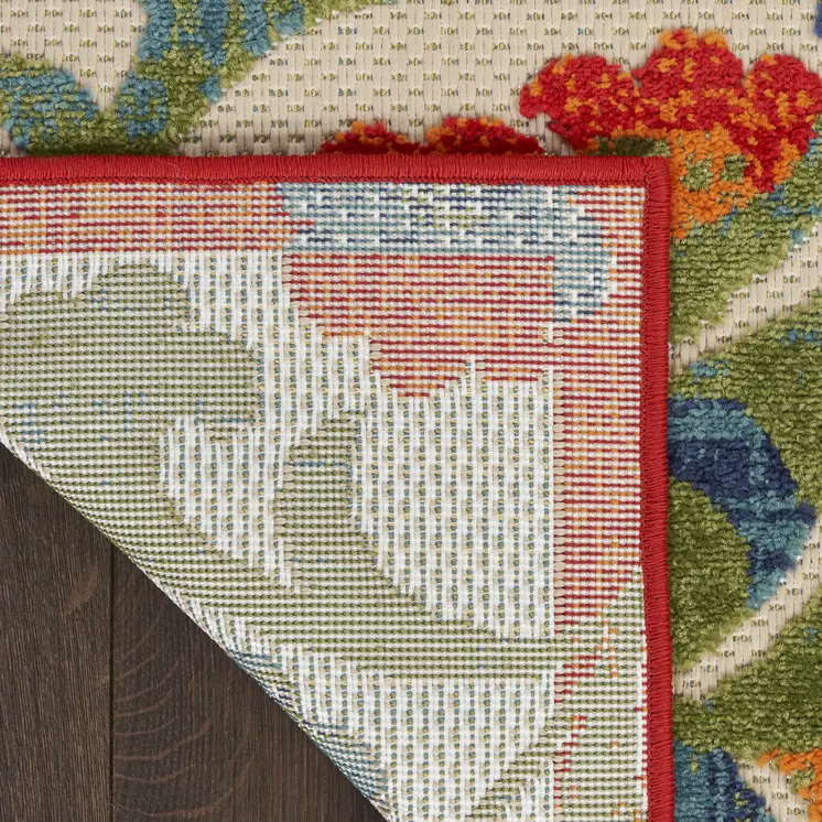 8' X 11' Red Gold Teal Blue And Green Floral Indoor Outdoor Area Rug
