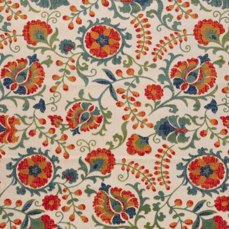 8' X 11' Red Gold Teal Blue And Green Floral Indoor Outdoor Area Rug