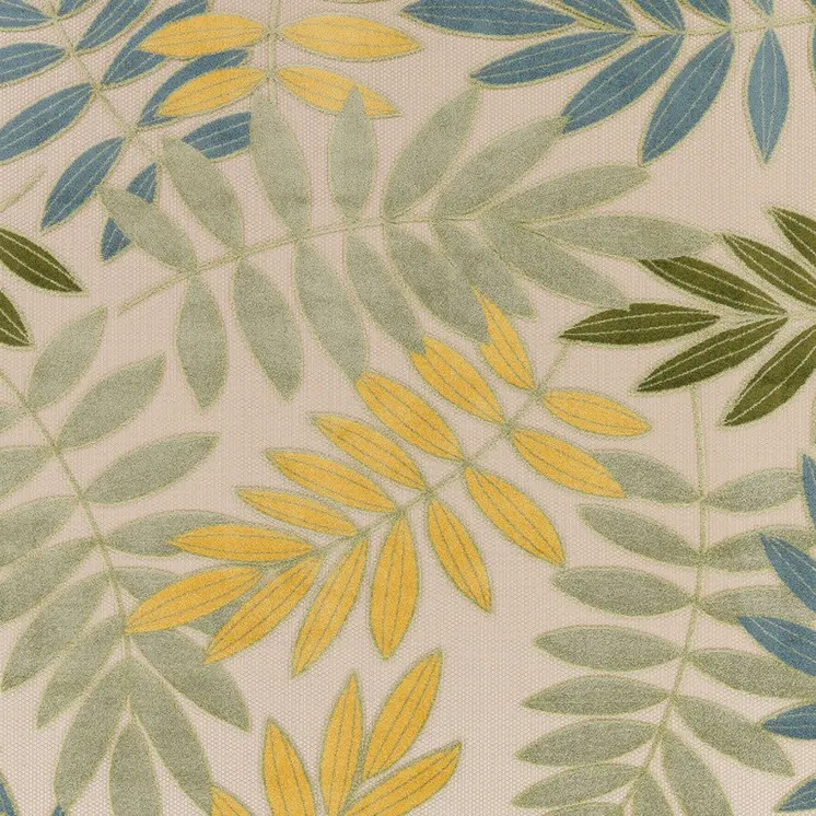 10' X 14' Ivory Green Yellow Blue And Dark Green Palm Leaf Indoor Outdoor Area Rug