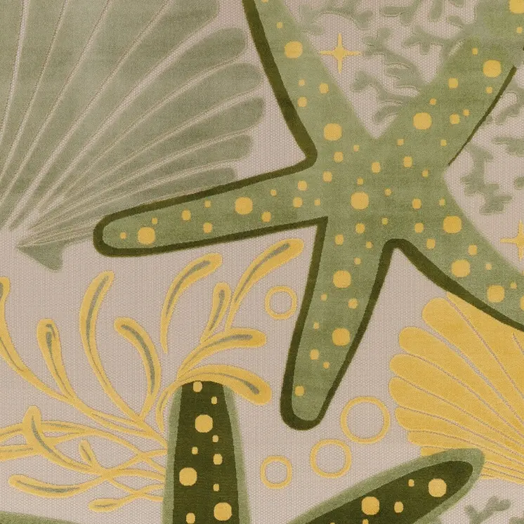 10' X 14' Ivory Green Yellow Blue And Dark Green Starfish Indoor Outdoor Area Rug