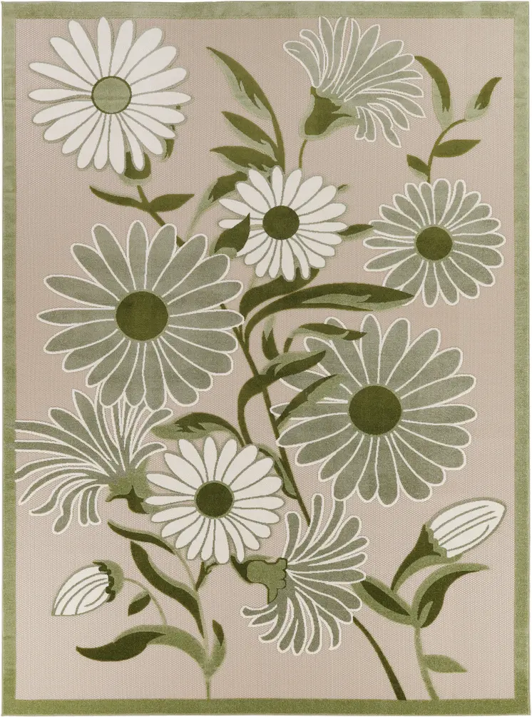 10' X 14' Ivory And Green Floral Indoor Outdoor Area Rug
