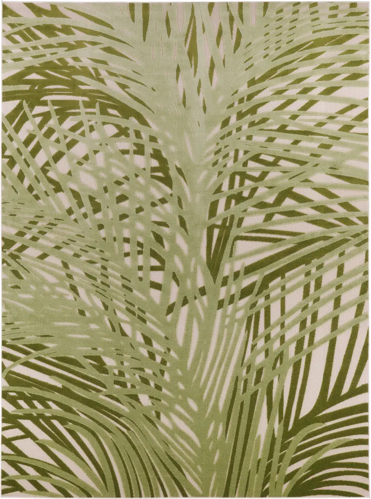 10' X 14' Ivory And Green Palm Leaf Indoor Outdoor Area Rug