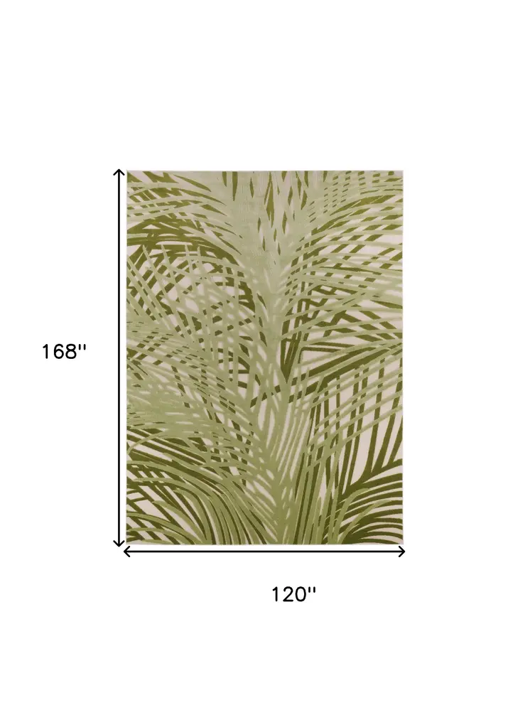 10' X 14' Ivory And Green Palm Leaf Indoor Outdoor Area Rug