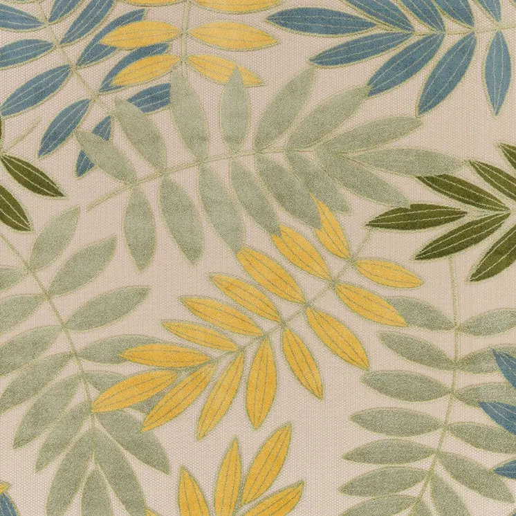 9' X 12' Green Yellow Blue Ivory And Dark Green Palm Leaf Indoor Outdoor Area Rug