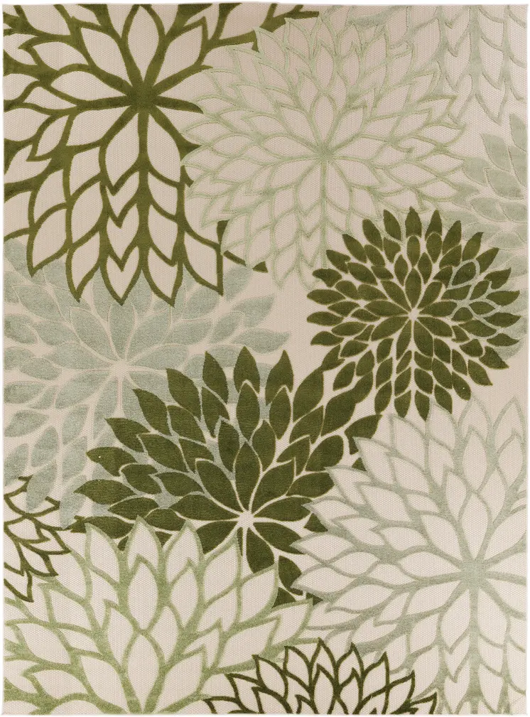 9' X 12' Ivory And Green Floral Indoor Outdoor Area Rug
