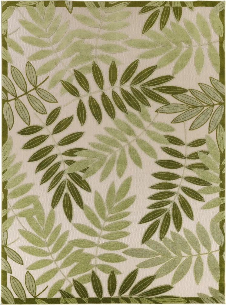 9' X 12' Ivory And Green Palm Leaf Indoor Outdoor Area Rug