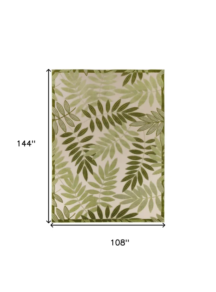 9' X 12' Ivory And Green Palm Leaf Indoor Outdoor Area Rug