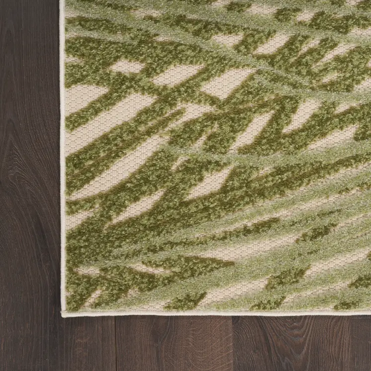 9' X 12' Ivory And Green Palm Leaf Indoor Outdoor Area Rug